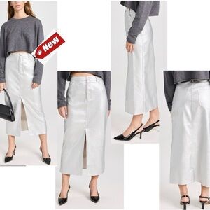 WAYF metallic silver faux leather high waisted midi pencil skirt front slit M